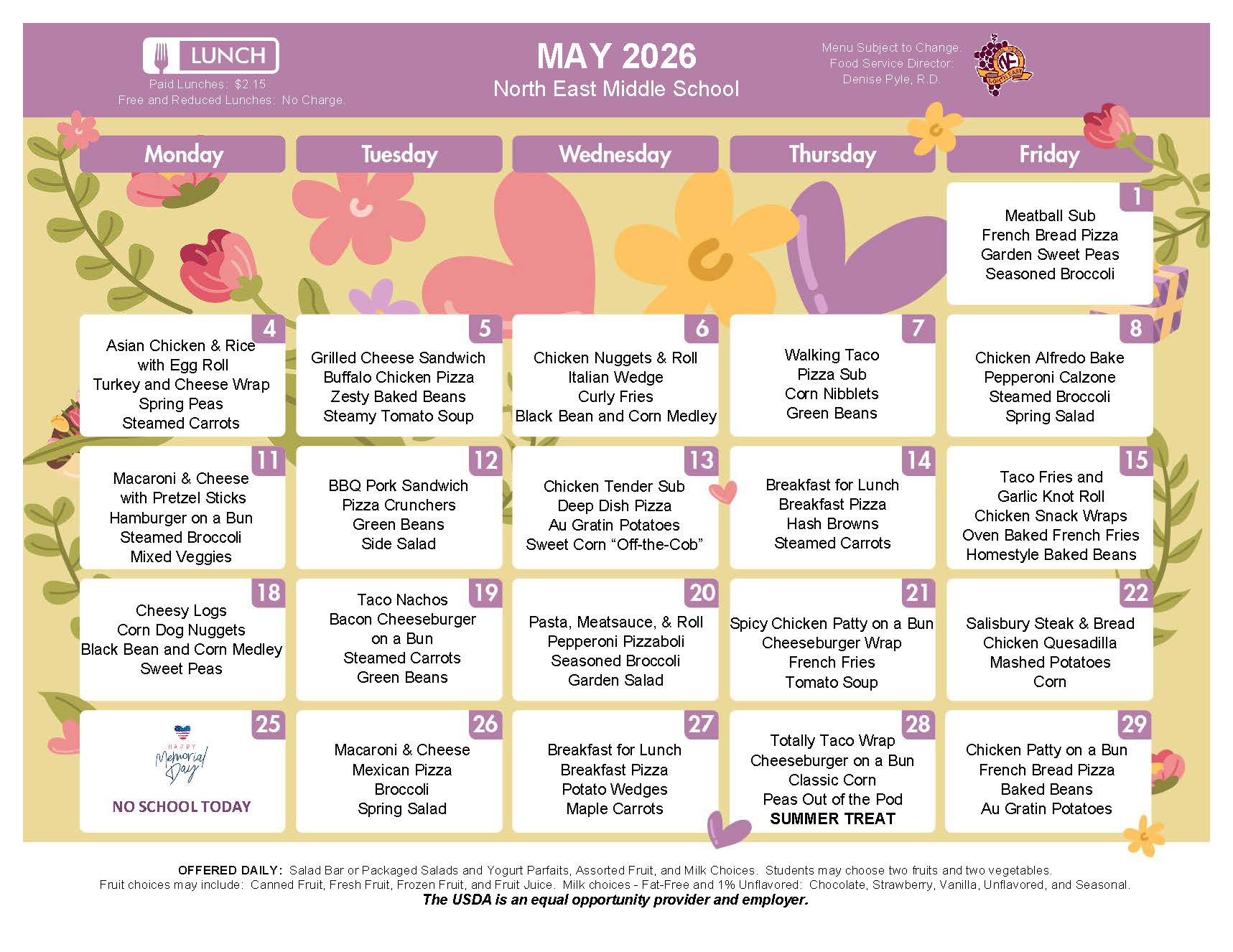 NEMS May Lunch Menu